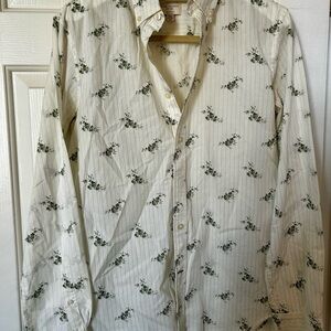 Club Monaco Men’s pinstripe and floral white, sage and grey shirt - Small